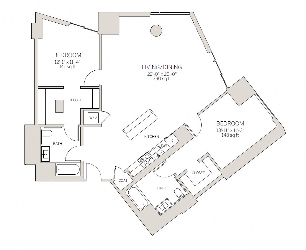 Floor plan for 2 beds, 2 baths, 1423 sqft